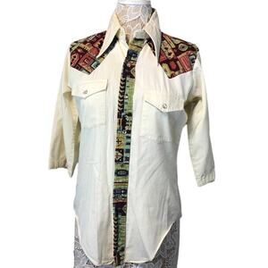 American Vintage Custom tailored Cowgirl shirt cream & brown size small *